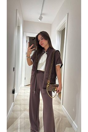 ست بالاتنه و پائین تنه قهوه ای زنانه بافتنی Marjinal - کد 931245760