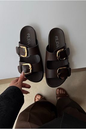 دمپائی قهوه ای زنانه چرم مصنوعی Mupa Shoes - کد 931287791
