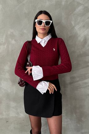 پلیور زرشکی زنانه ساده oshebu - کد 893305220