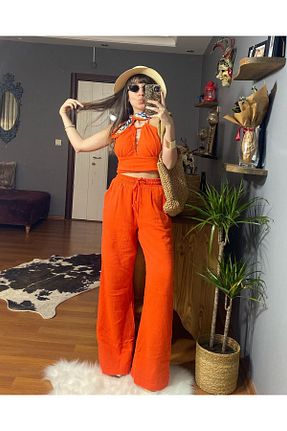 ست بالاتنه و پائین تنه نارنجی زنانه بافتنی MODAGK - کد 930243421