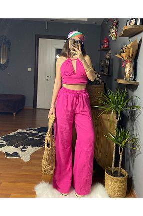 ست بالاتنه و پائین تنه صورتی زنانه بافتنی MODAGK - کد 928143492
