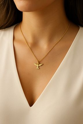 گردنبند استیل ( فولاد ) زرد زنانه استیل ضد زنگ shop - کد 927922251
