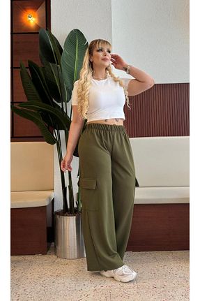 شلوار سایز بزرگ خاکی زنانه پاچه پهن Butik Nilyam - کد 931332231