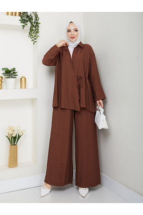 ست بالاتنه و پائین تنه حجاب قهوه ای زنانه رگولار SG SARİALGİYİM - کد 931347538