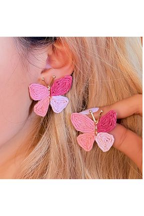 گوشواره جواهر صورتی میخ mos&more - کد 931330569