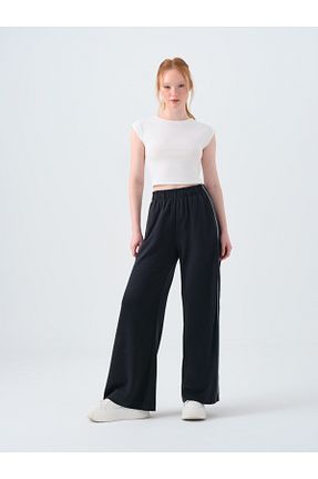 شلوار کرمگن مشکی زنانه پاچه گشاد Loft - کد 922269573