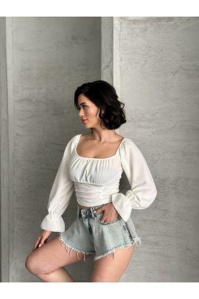 بلوز سفید زنانه ساده REELMODA - کد 790846752