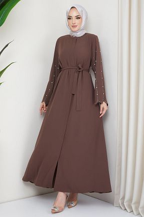 مانتو بلند حجاب قهوه ای زنانه hafsamina - کد 731715483