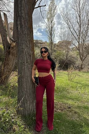 ست بالاتنه و پائین تنه زرشکی زنانه بافتنی Siner Fashion - کد 906299525