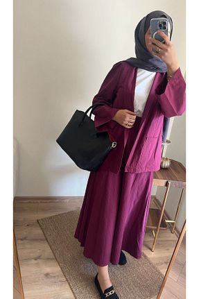 ست بالاتنه و پائین تنه زرشکی زنانه پلی استر Line By Touches - کد 931375825