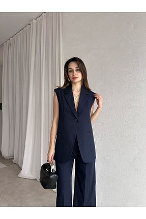 کت و شلوار سرمه ای زنانه یقه کتی Mooi Butik - کد 931388067
