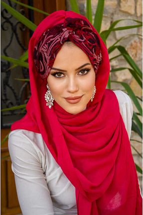 شال قرمز زنانه پنبه پلی استر Aişe Tesettür - کد 827337493