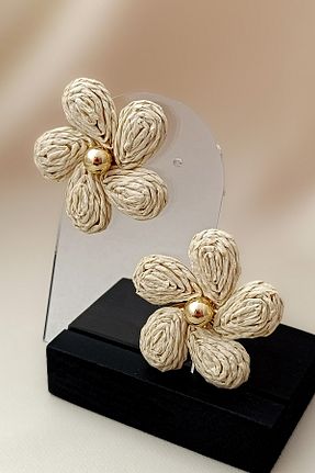 گوشواره جواهر بژ برنجی cosita - کد 931411994