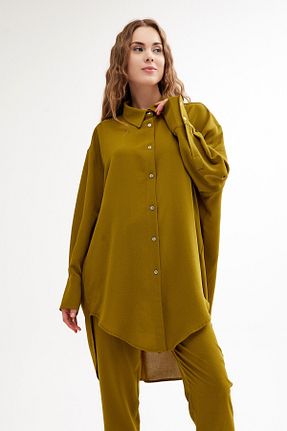 پیراهن حجاب سبز زنانه اورسایز QANU - کد 832455450