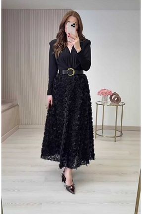 دامن مشکی زنانه فیبر POLANGEL - کد 900827371