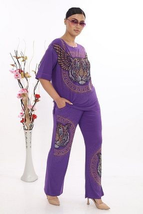 ست بالاتنه و پائین تنه بنفش زنانه بافتنی JERFİ - کد 931442727