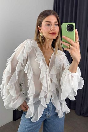 بلوز سفید زنانه ساده Sue Store - کد 931455168