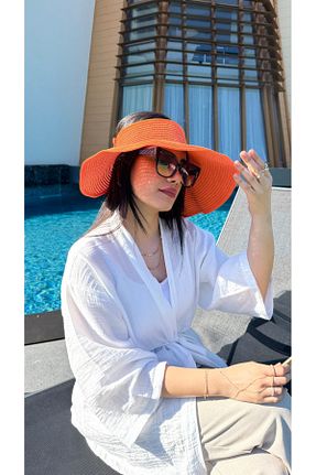 کلاه نارنجی زنانه حصیر Luminos Butik - کد 812757637