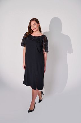 لباس مجلسی سایز بزرگ مشکی زنانه یقه قایقی DE WHITES - کد 931776267