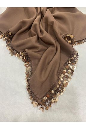 روسری قهوه ای کرپ ساتن ابریشم Çiğdem Tuhafiye - کد 931481897