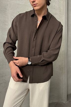 پیراهن قهوه ای مردانه اورسایز HYMAN - کد 931485596