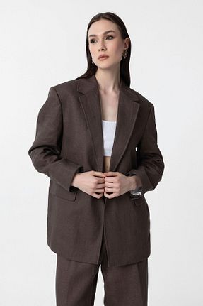 کت بلیزر قهوه ای زنانه کتان Antioch - کد 931492350