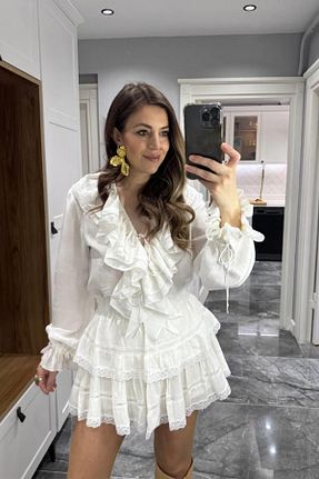 بلوز سفید زنانه ساده Banu Angay - کد 931492062