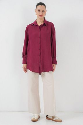 بلوز زرشکی زنانه یقه پیراهنی ARUZ MODA - کد 935461418