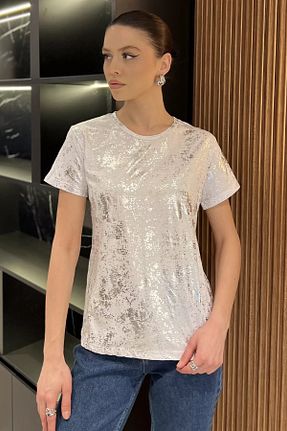 تیشرت سفید زنانه رگولار GÜLSELİ - کد 931500065