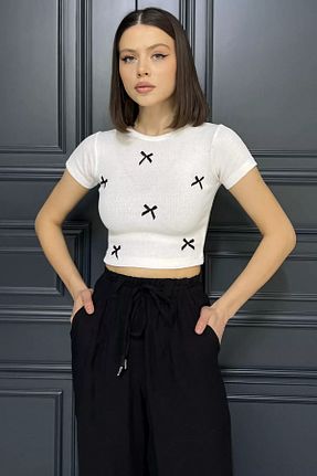 بلوز سفید زنانه چاپی GÜLSELİ - کد 931499835