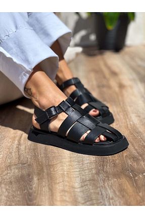 صندل مشکی زنانه پاشنه تخت SİBA SHOES - کد 922761590