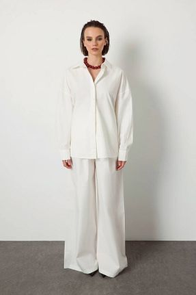 ست بالاتنه و پائین تنه سفید زنانه بافتنی SERHANE - کد 931501119