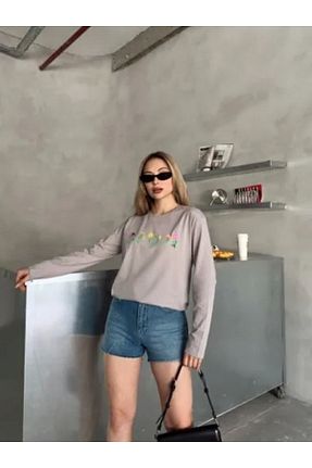 پلیور طوسی زنانه چاپی SHİROSA - کد 931815943