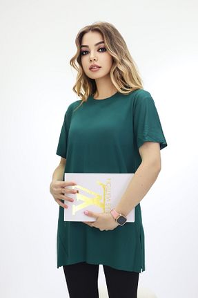 تیشرت سبز زنانه لانگ فیت Bala Giyim - کد 900310483