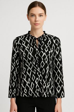 بلوز مشکی زنانه طرح دار DHDmoda - کد 931524366