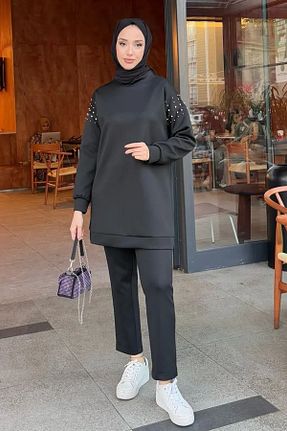 ست بالاتنه و پائین تنه مشکی زنانه بافتنی Tesettür Diyarı - کد 863634758