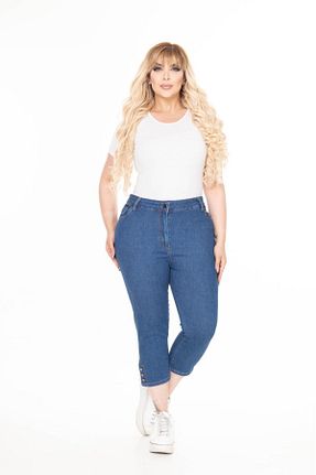 شلوارک و برمودا سایز بزرگ آبی زنانه فاق بلند EYLÜLXXL - کد 931540618