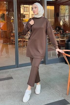 ست بالاتنه و پائین تنه قهوه ای زنانه بافتنی Tesettür Diyarı - کد 863639152