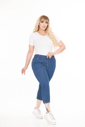 شلوارک و برمودا سایز بزرگ آبی زنانه فاق بلند EYLÜLXXL - کد 931540618
