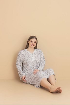 ست لباس راحتی سایز بزرگ بژ زنانه طرح دار Temporium - کد 931571587