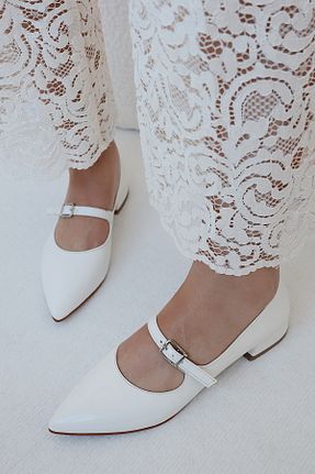 کفش پاشنه بلند کلاسیک سفید زنانه چرم لاکی POLKA STORE - کد 931571867
