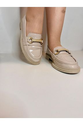 کفش لوفر بژ زنانه چرم لاکی AHOORA SHOE - کد 901349066