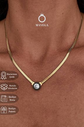 گردنبند استیل ( فولاد ) زرد زنانه استیل ضد زنگ MAVEGA - کد 896867504
