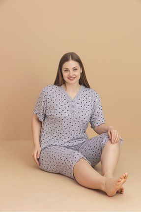 ست لباس راحتی سایز بزرگ طوسی زنانه طرح دار Temporium - کد 931584306