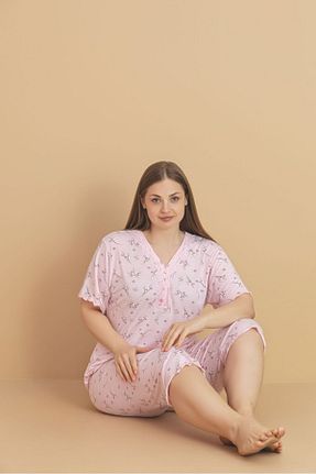 ست لباس راحتی سایز بزرگ صورتی زنانه طرح دار Temporium - کد 931584283