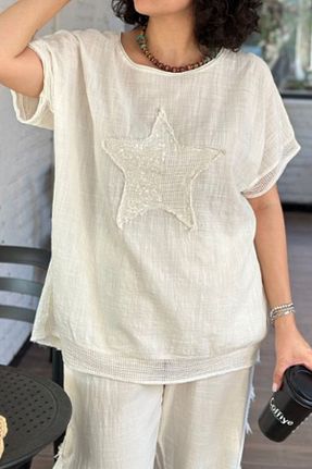 بلوز بژ زنانه اورسایز AYASOFYA OTANTIK - کد 847706694