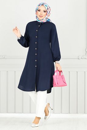 تونیک حجاب سرمه ای زنانه ویسکون ModaMerve - کد 931674766