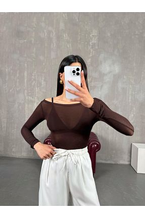 بلوز قهوه ای زنانه بافت دار Gaus - کد 931693682