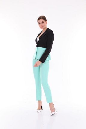 کت و شلوار فیروزه ای زنانه یقه کتی Fosiya - کد 932336486