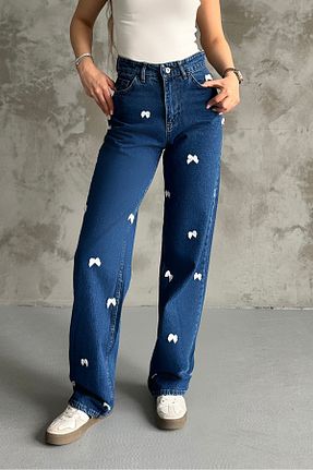 شلوار جین سرمه ای زنانه پاچه گشاد macharel jeans - کد 931731982